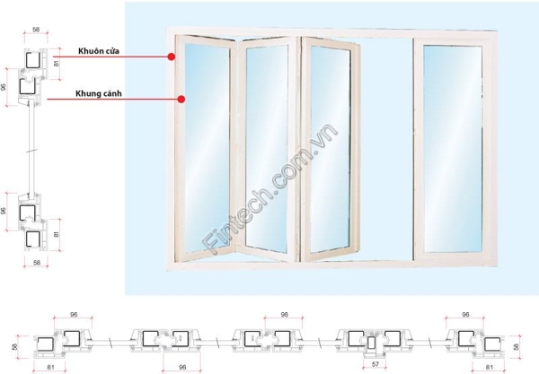 Chi tiết cấu tạo cửa đi nhôm kính cao cấp xếp gấp